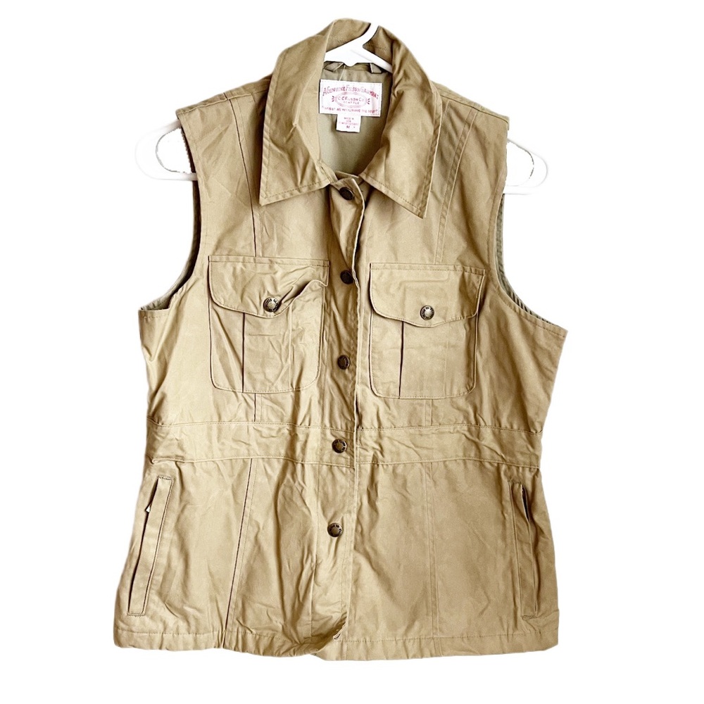 FILSON Tan Snap Front Cargo Pocket Waxed Cotton Vest Women's Medium M
